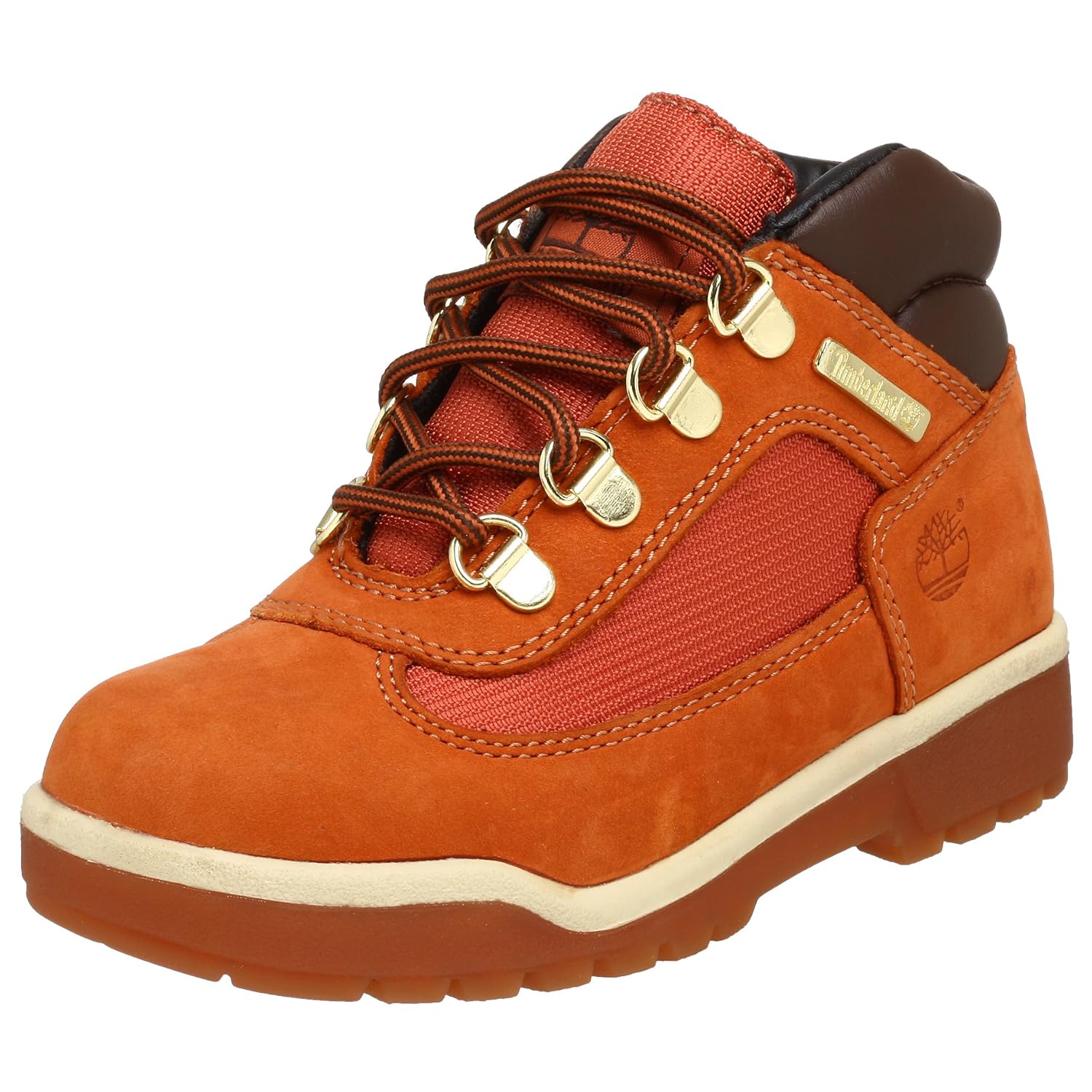 orange timberland field boots