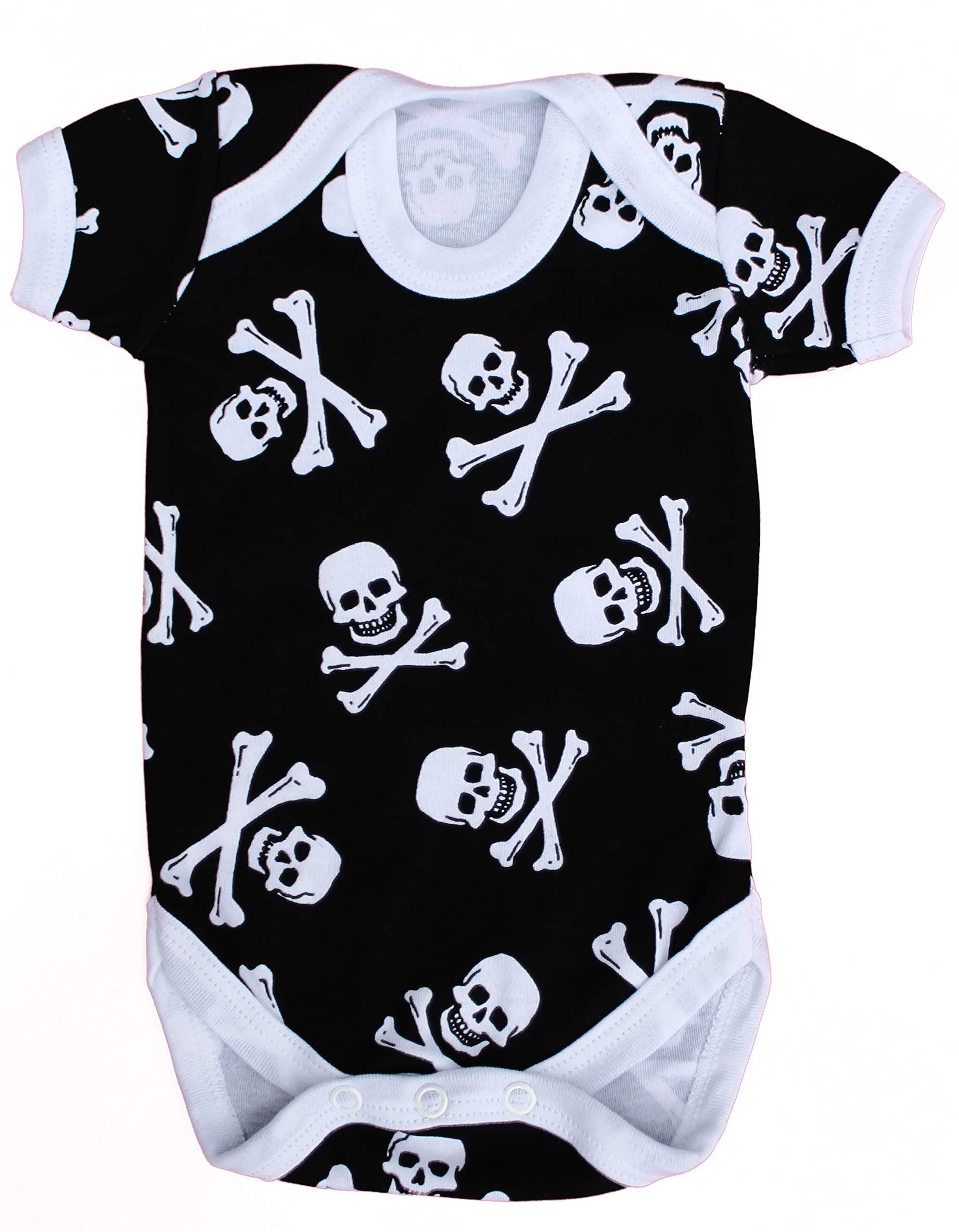 Baby Moo's ALTERNATIVE Baby Grow for Boys or Girls | Skull & Crossbones Baby Vest/Cool Pirate Bodysuit - Ideal Baby Shower, Alternative, Goth or New Baby Gift UK (3-6 months)