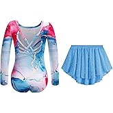 Zaclotre Gymnastics Leotards for Girls Long Sleeve Crisscross Back Ballet Dance Outfit with Removable Skirt Combo