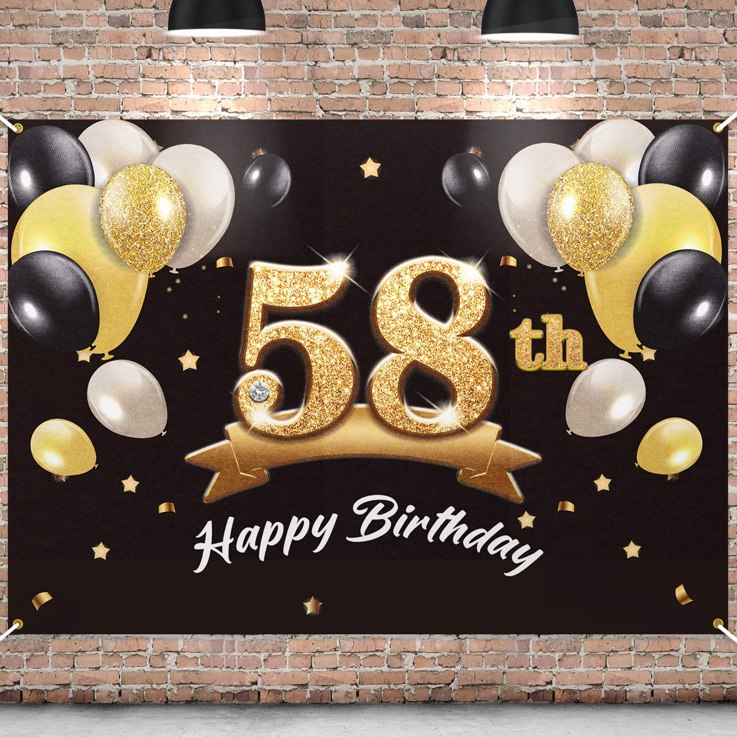 PAKBOOM Happy 58th Birthday Banner Backdrop - 58 Birthday Party Decorations Supplies for Men - Black Gold 4 x 6ft