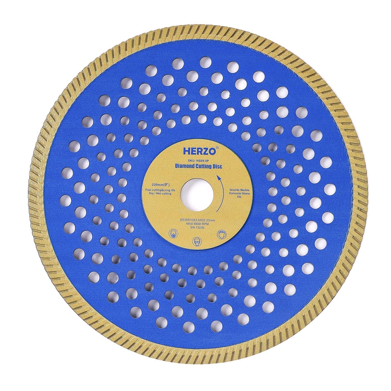 HERZO 230mm Diamond Cutting Disc for Large Angle Grinder, 9 Inch Diamond Blade for Concrete, Reinforced Concrete, Stone, Brick