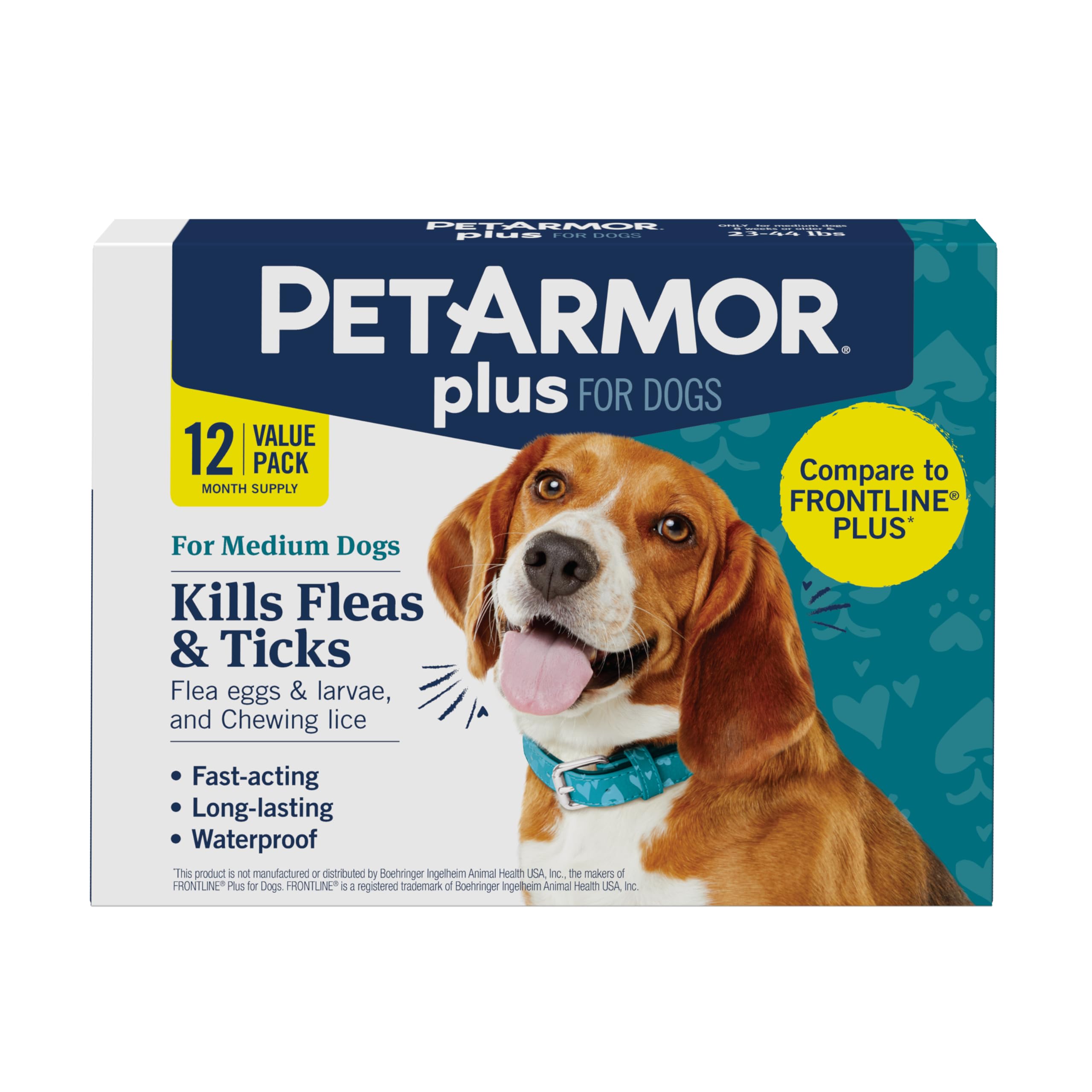 Photo 1 of PetArmor Plus Flea and Tick Prevention for Dogs, Medium Dog Flea and Tick Treatment, 12 Doses, Waterproof Topical, Fast Acting (23-44 lbs)