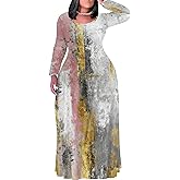 PinkPatty Plus Size Maxi Dress for Curvy Women Crew Neck Long Sleeves Casual Dress Vacation Sundresses with Pockets