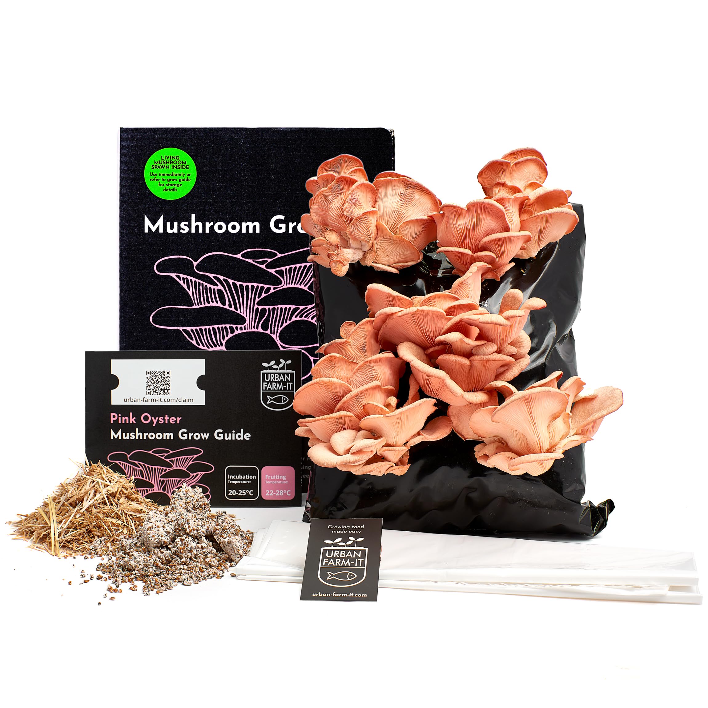 Urban Farm-It Mushroom Growing Kit (XL Pink Oyster) | Gardening Gifts for Women, Men & Kids | Code to Claim Free Spawn & Begin Growing When Ready | Fun, Educational, Easy to Use & Delicious to Eat