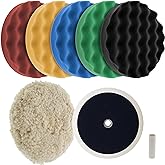 TCP Global Professional 6 Pad Buffing and Polishing Kit with 5 Waffle Foam Pads and 1 Wool Grip Pad for Car Detailing - Complete 8 inch Polisher Buffing Pads Set with 5/8 inch Threaded Backing Plate