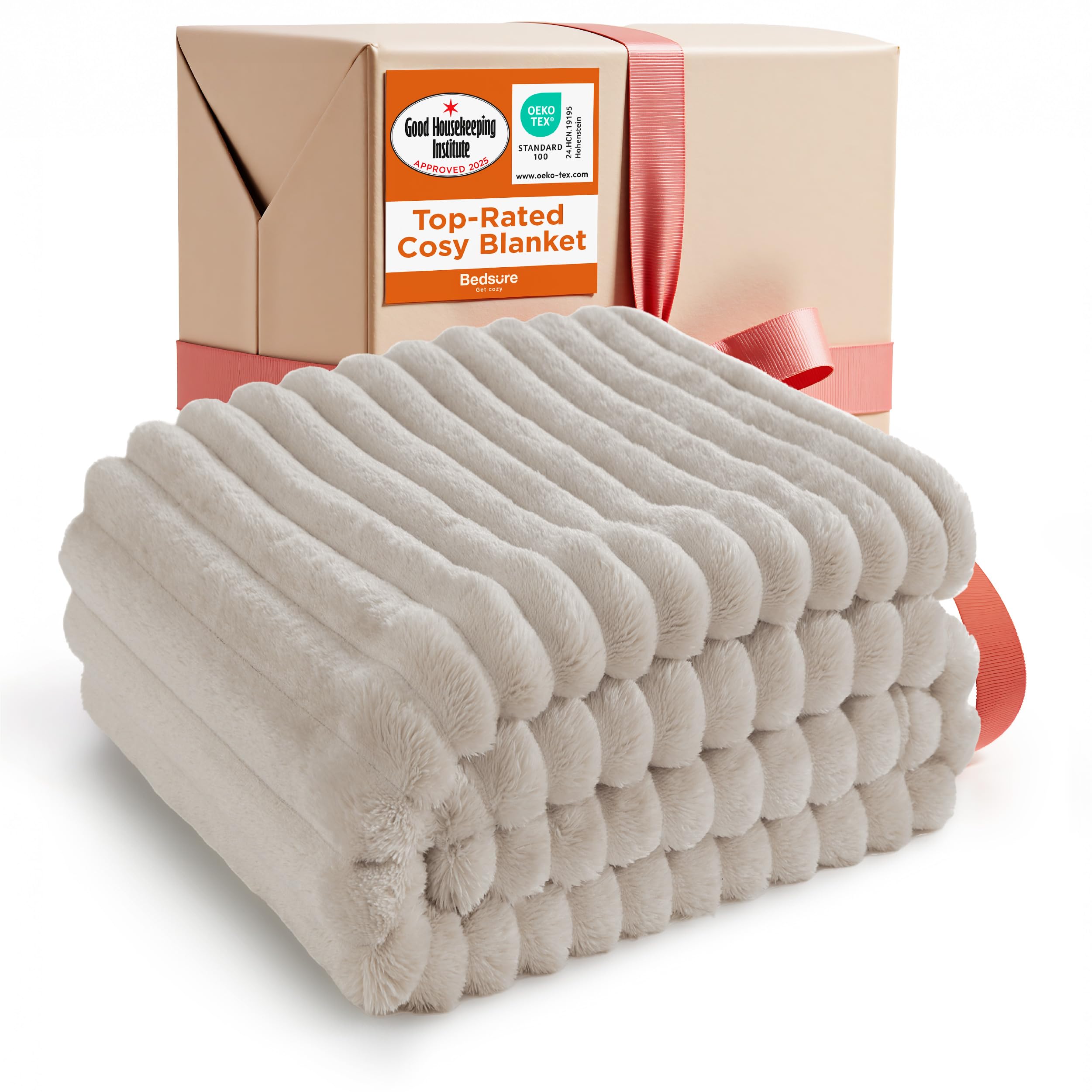 Bedsure Fleece Throw Blanket for Sofa - Fluffy Cosy Warm Blankets for Bed, Soft Cute Single Throw Gifts for Women and Girls, Beige, 130x170 cm