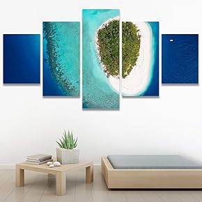 SIGNWIN 5 Panel Canvas Wall Art Coastal Scenery...