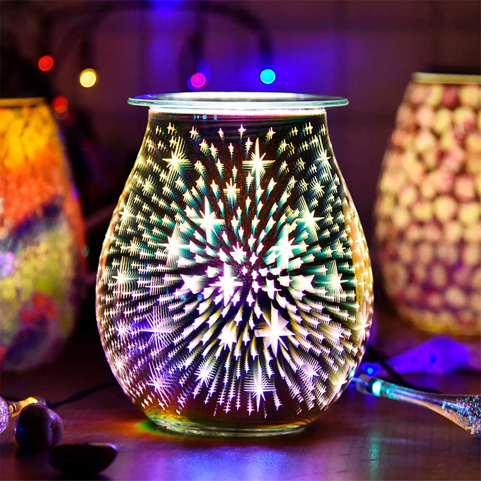 TopHGC Wax Melts Burner Aroma Light, 3D Starburst Design Night Light - Plug in Electric Wax Burner for Wax Melts, Oil Burner & Oil Diffuser