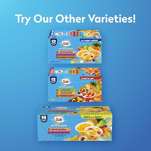 DOLE DICED PEACHES, MANDARIN ORANGES, AND CHERRY MIXED FRUIT WITH NO SUGAR ADDED VARIETY PACK – DOLE FRUIT BOWLS SNACKS – 4 OZ BOWLS – 12 PACK