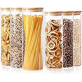 ComSaf Glass Food Storage Jars Set of 6, Tall Glass Storage Containers with Lids, Spaghetti Jar, Canisters Set for the kitchen, Pasta, Flour, Nuts, Oat, Coffee and Sugar Container, Pantry Organization