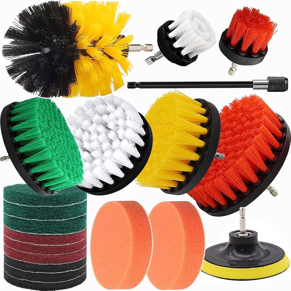 QTACIE 20Pcs Drill Brush Attachment Set Fits Most Drills Kitchen Bathroom Car