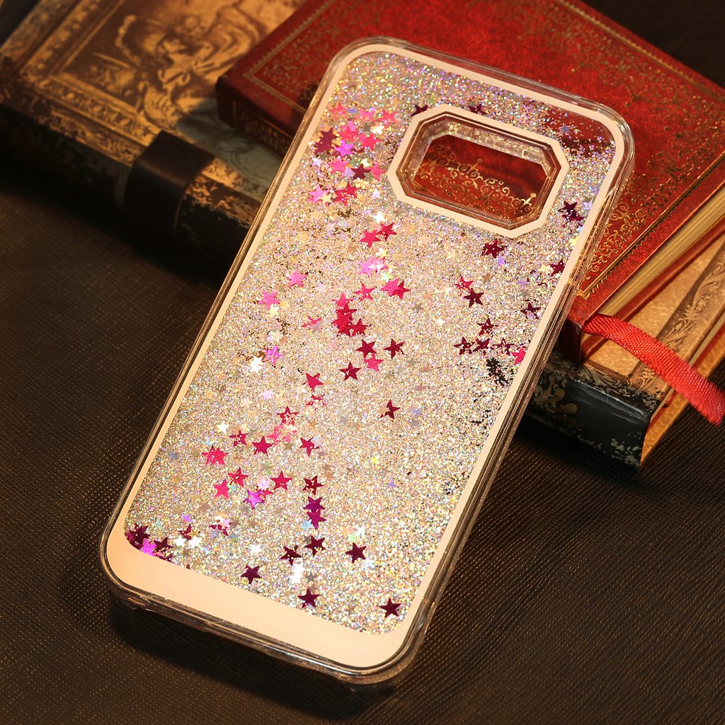 Samsung Galaxy S6 Edge Case-Yerwal 3D Creative Design Transparent Flowing Star Bling Glitter Quicksand Hard Plastic Transparent Case Cover for Samsung Galaxy S6 Edge