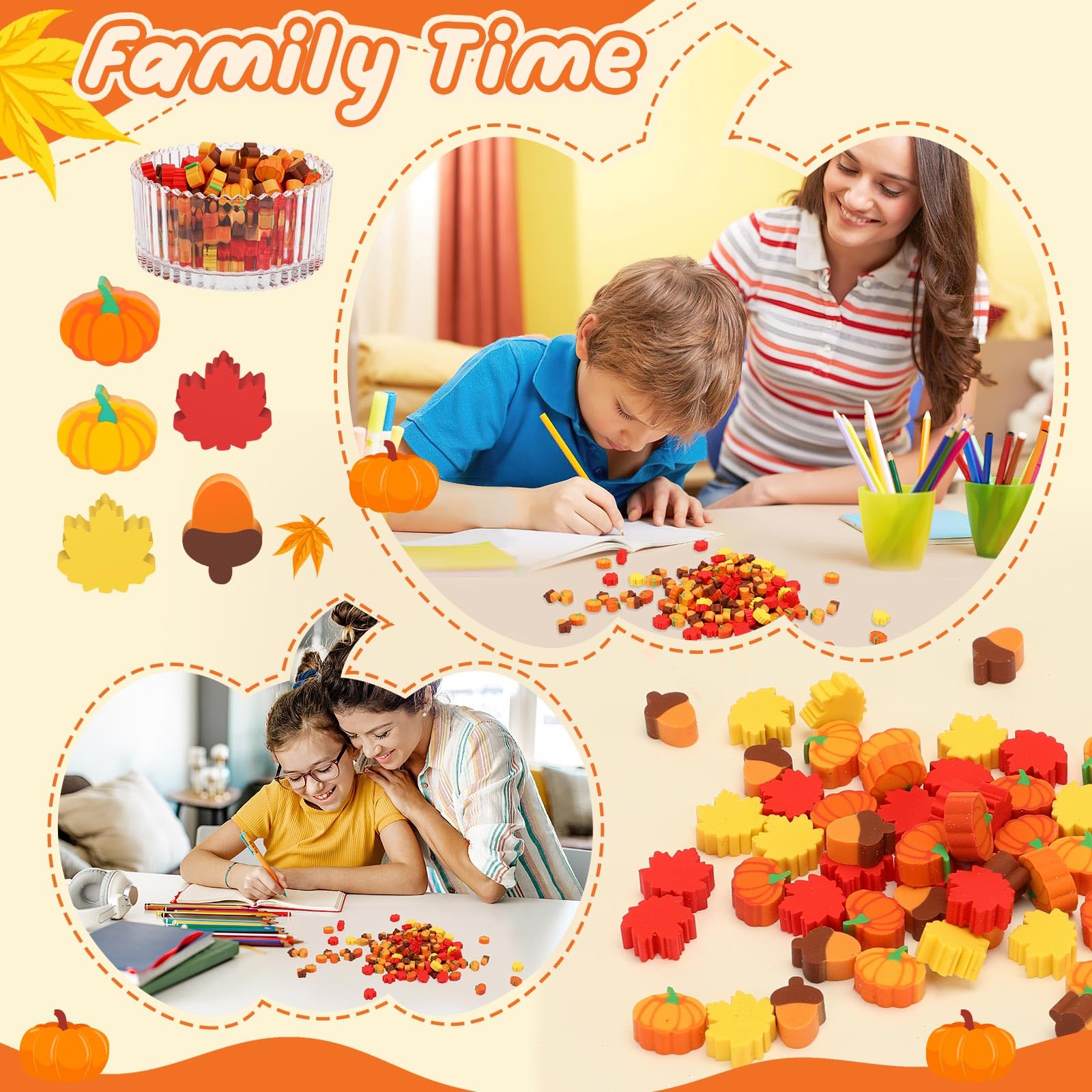 JUNEBRUSHS Fall Mini Cute Thanksgiving Mini Eraser Bulk Set of 150 Pcs, Maple Leaf Novelty Pencil Eraser Pack for Kids, Homework Rewards, Party Favors