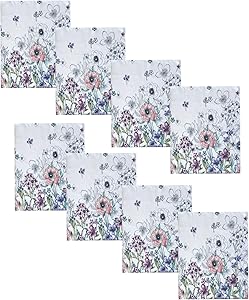 Newbridge Shabby Chic Garden Breeze Easter and Spring Fabric Napkins - Sweet Pastel Colored Floral Border Print Easy Care, Stain Resistant Fabric Napkins, Set of 8 Napkins