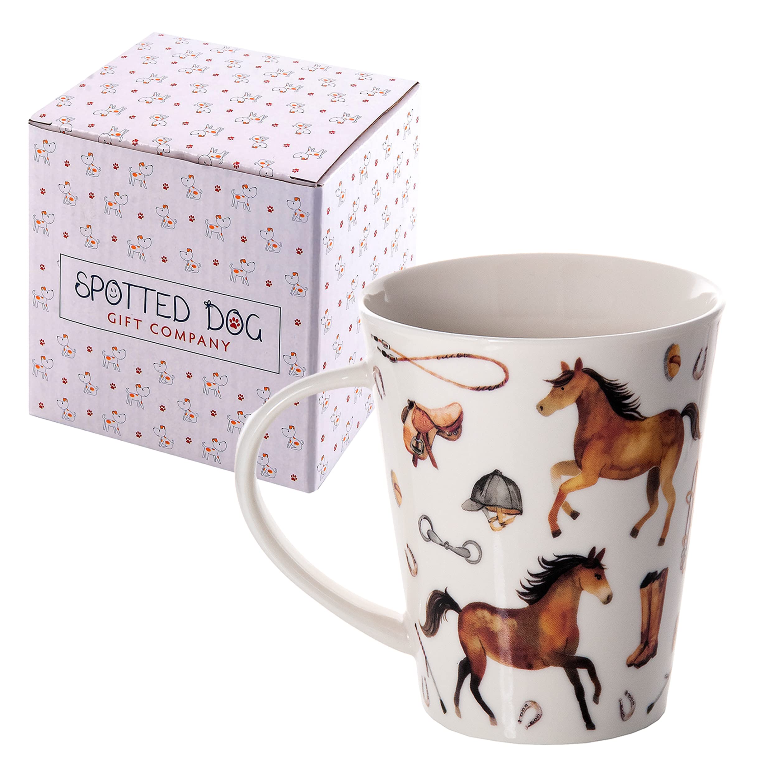 SPOTTED DOG GIFT COMPANY Horse Coffee Mug, Equestrian Themed Ceramic Porcelain China Tea Coffee Cup, Gifts for Horse Animal Lovers Women Girls Men Kids, 360ml / 12.2oz