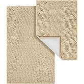 LINLA Bathroom Rugs Sets 2 Piece, Absorbent Soft Chenille Bath Mat, Non-Slip,Quick Dry, Washable, Carpet Mats for Floor, Tub and Shower, 32" x 20"/24" x 17", Beige