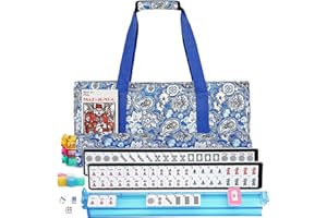 SUNCLE American Mahjong Tile Set,166 White Tiles Mahjong Set, 4 All-in-One Rack/Pushers, Mahjong Tile Set with Flower Carrying Bag