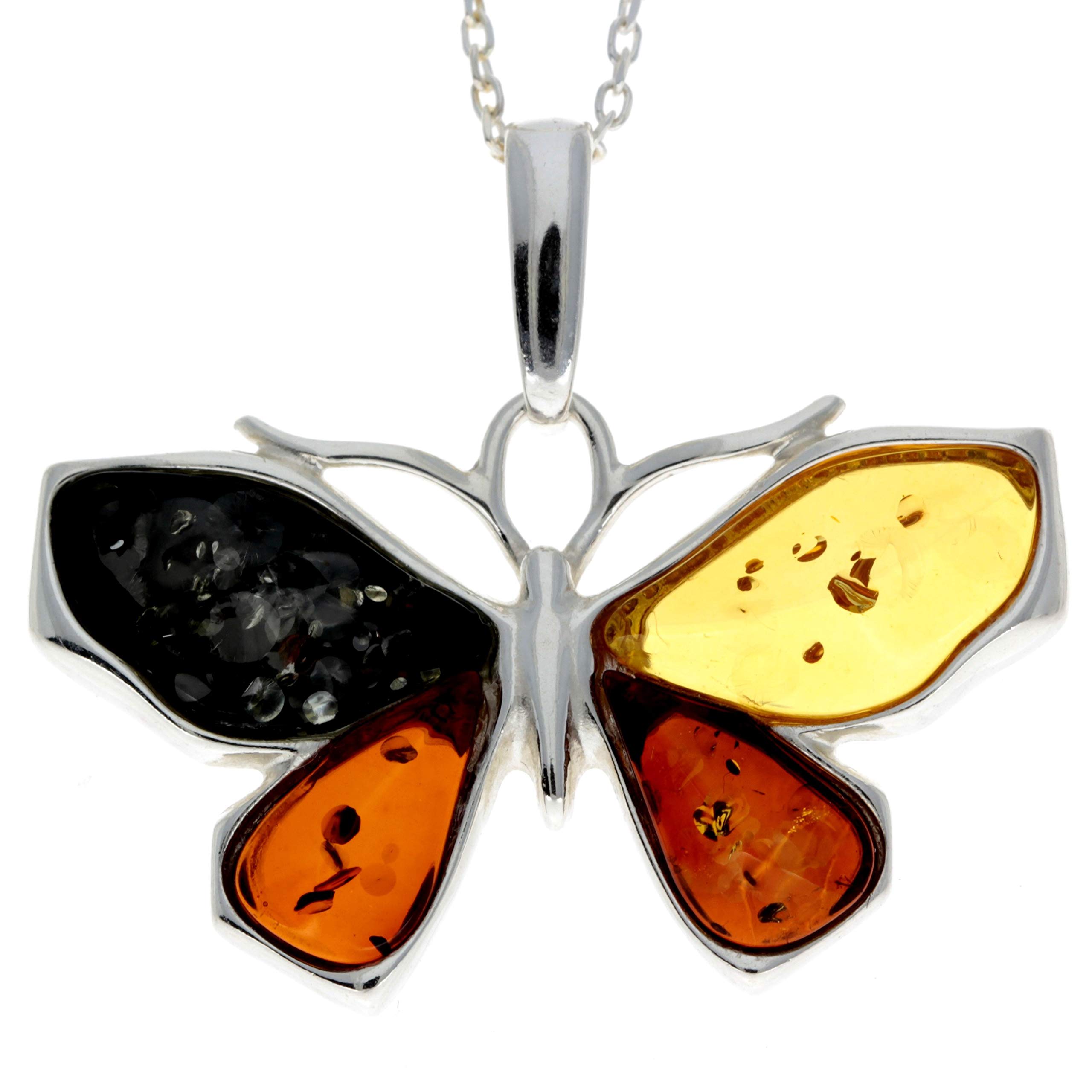 Genuine Mix Baltic Amber & Sterling Silver Exclusive Butterfly Pendant without Chain - AD217M