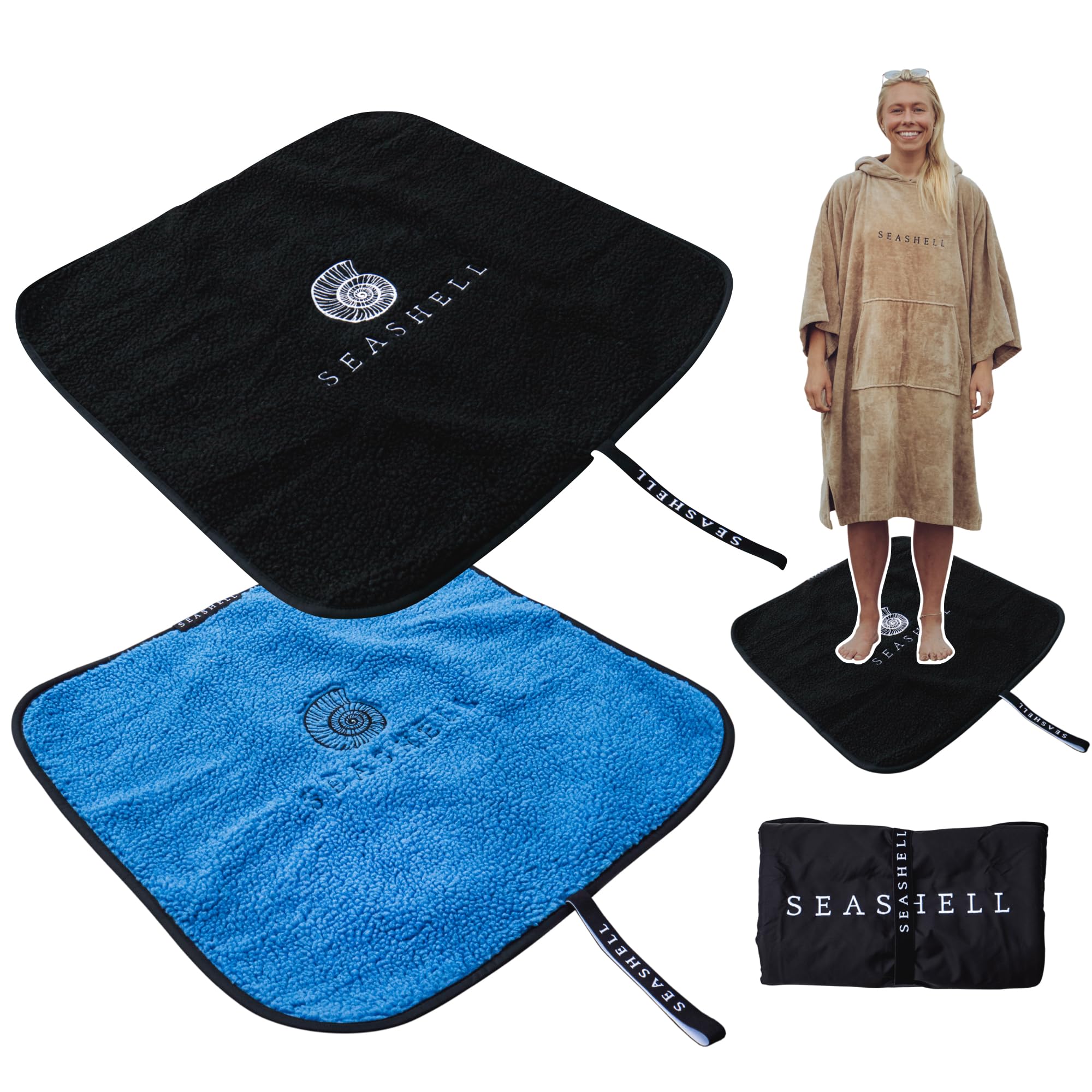 SEASHELL Wetsuit Changing Mat – Waterproof, Sherpa Fleece Lined, Roll-Up Portable Mat for Surfing, Swimming, SUP, and Watersports – Soft, Durable, and Easy to Clean for Outdoor Adventures