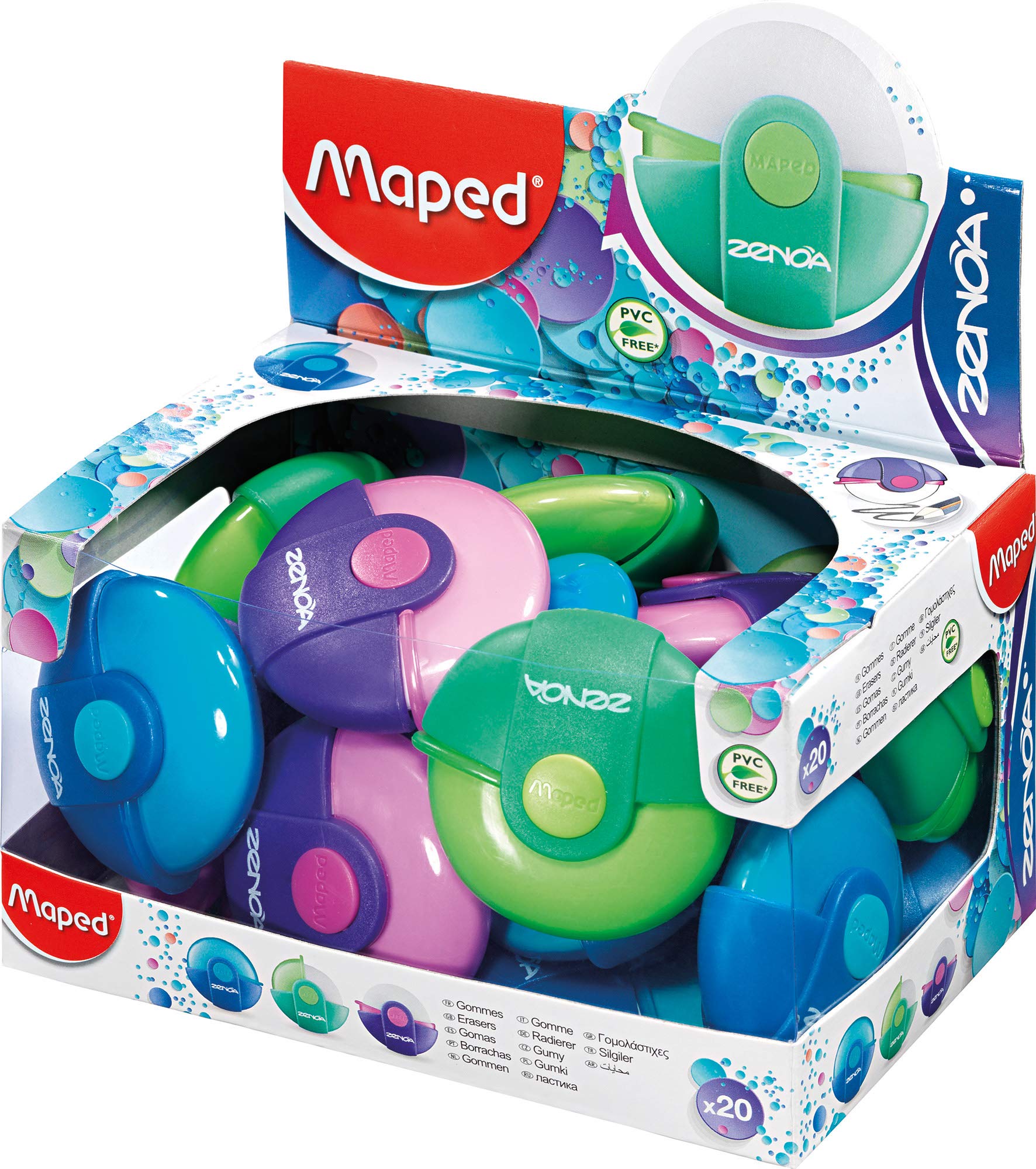Maped Zenoa Eraser with Protective Case (Assorted Colours) (Box of 20)