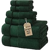 Marvione Bath Towels Set 6 Piece, 100% Turkish Cotton Highly Absorbent and Soft Towels for Bathroom 2 Bath Towels 2 Hand Towels 2 Washcloths, Deep Green