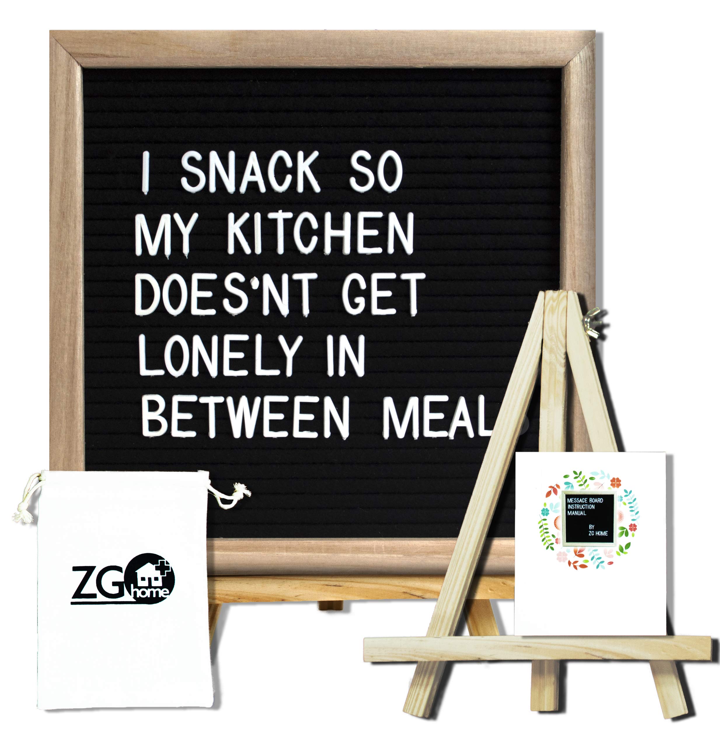 Black Felt Letter Board with 678 Letters, Numbers, Emojis and Symbols,10X10 inches Changeable Oak Frame Message Board with Mount Hanger, Stand and Canvas Bags by ZG-Home