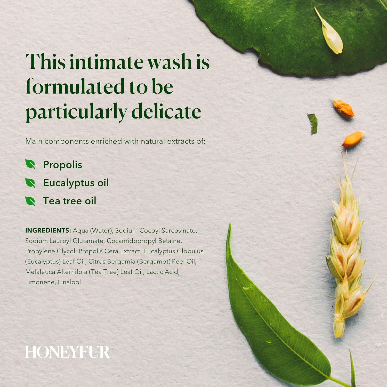 HONEYFUR pH Balanced Feminine Wash For Sensitive Skin – Natural Intimate Cleanser – Propolis & Tea Tree Oil – Sulfates & Paraben Free – Soothing, Refreshing, Calms Irritation – 200 ML / 6.7 FL OZ: Beauty