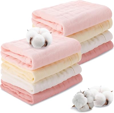Zuimei 8 Pack Muslin Cloths Baby 100% Cotton 25x25 cm Soft Face Cloths