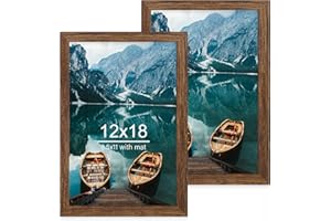 Hongkee 12x18 Frame Set of 2, Rustic Brown Wood Style, Display 12 x 18 Poster without Mat or 8.5x11 Picture with Mat, Wall Mounting Horizontal and Vertical