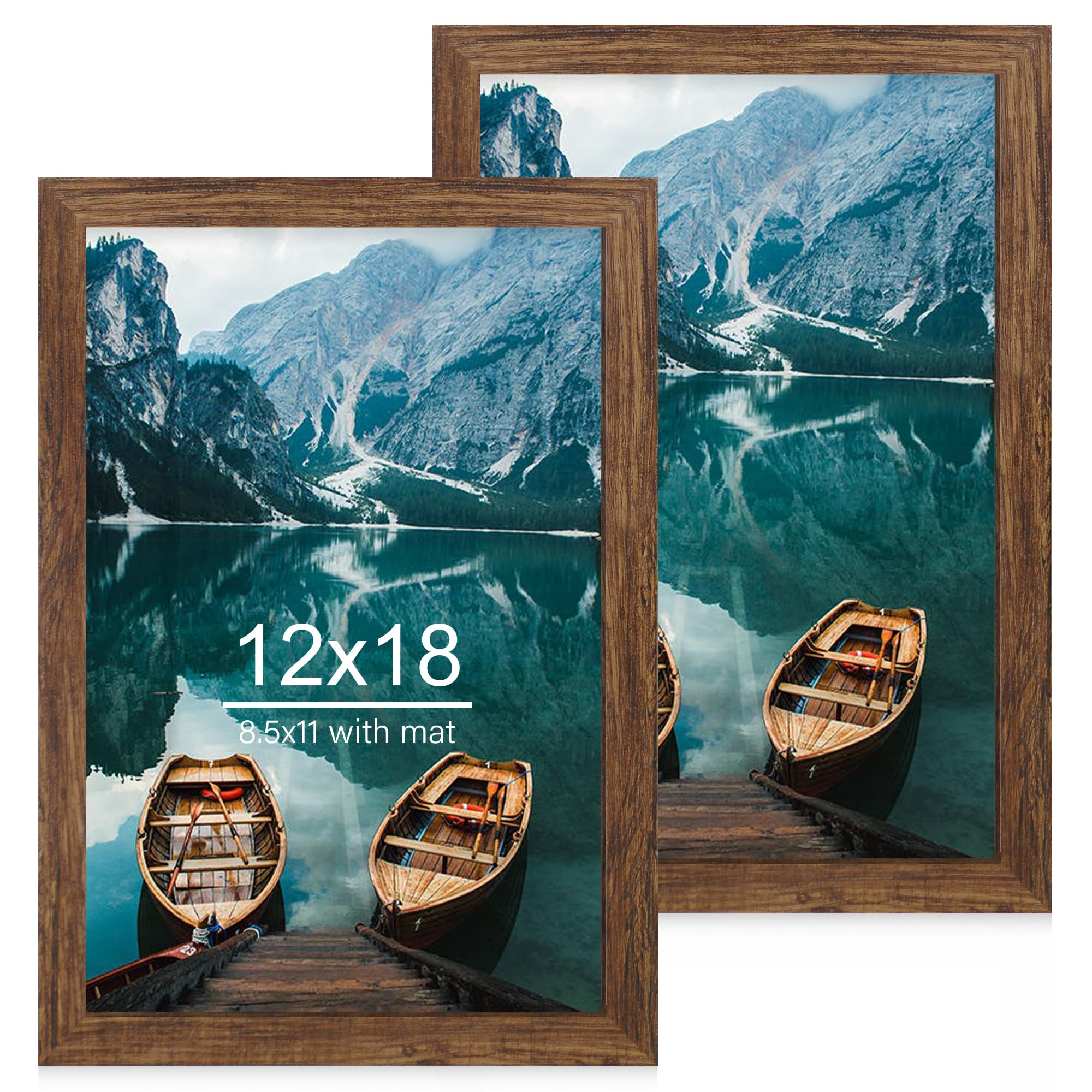 Photo 1 of ***(MAJOR DAMAGE/ SEE NOTES)***Hongkee 12x18 Frame Set of 2, Rustic Brown Wood Style, Display 12 x 18 Poster without Mat or 8.5x11 Picture with Mat, Wall Mounting Horizontal and Vertical