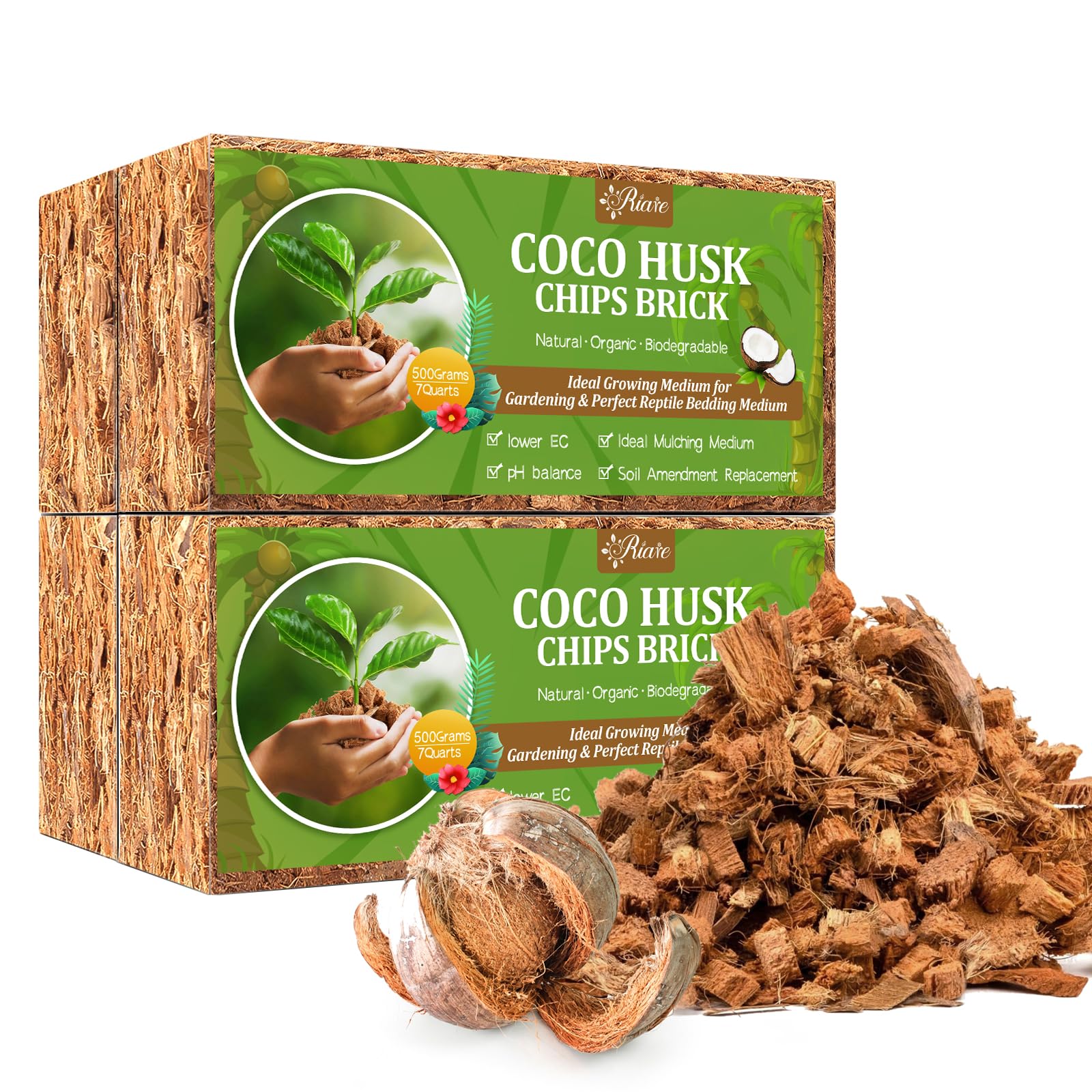 Photo 1 of Riare 4 Pack Coco Chips Substrate for Plants- 4.4lb 100% Organic Coconut Husk Brick with Low EC and pH Balanced, High Expansion Coconut Substrate Coco Husk Mulch for Garden Flowers, Herbs, Planting