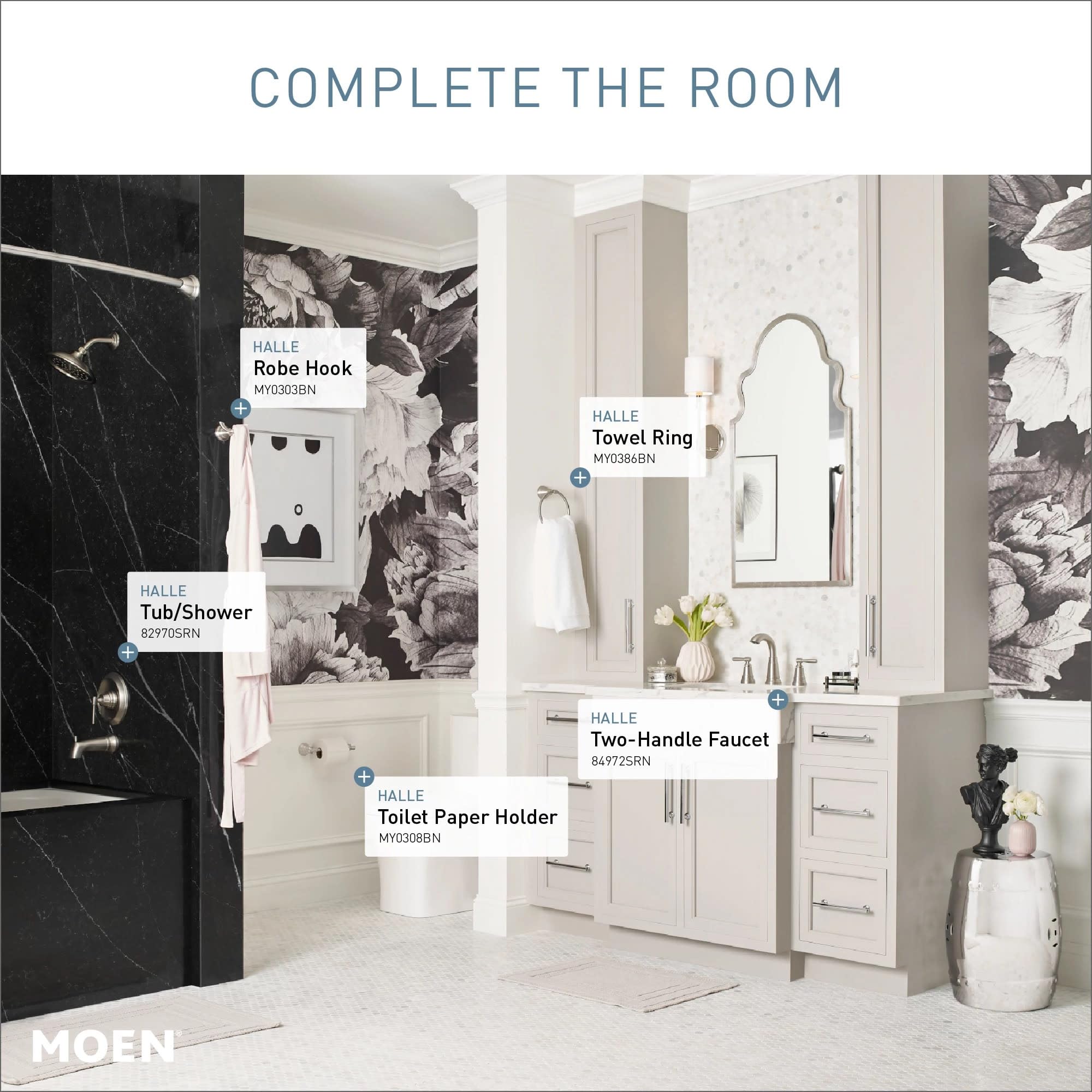 Moen Halle Spot Resist Nickel Widespread Traditional Bathroom Faucet with Drain Assembly for 3-Hole Applications, 84972SRN