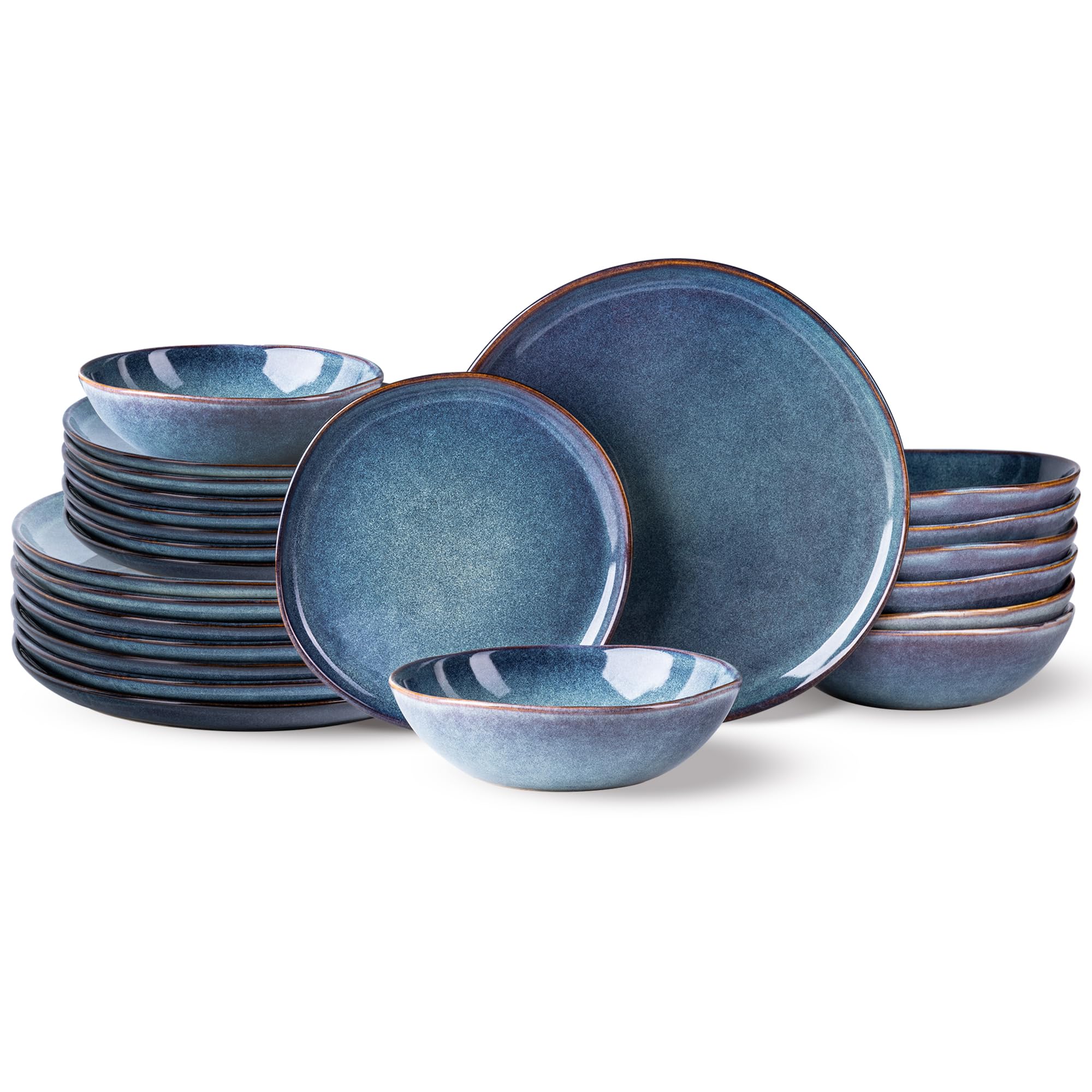 Photo 1 of AmorArc Ceramic Dinnerware Sets,Handmade Reactive Glaze Stoneware Plates and Bowls Set,Highly Scratch Resistant | Dishwasher & Microwave Safe,Service for 8 Dishes Set (24pc)
