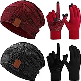 Geyoga 4 Pack Winter Hats for Men Beanie and Gloves Set, Winter Slouchy Beanie Hat Warm Gloves Lined Knit Thick