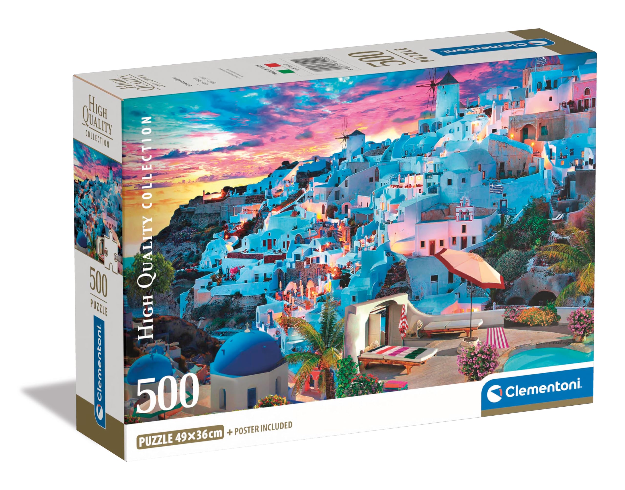 Clementoni Jigsaw Puzzle Collection - Greece View 500 Pieces - Poster Included, Puzzle For Adults 14-99 Years, Gift For Men/Women, City, Greece, Landscape, Made In Italy, 35540