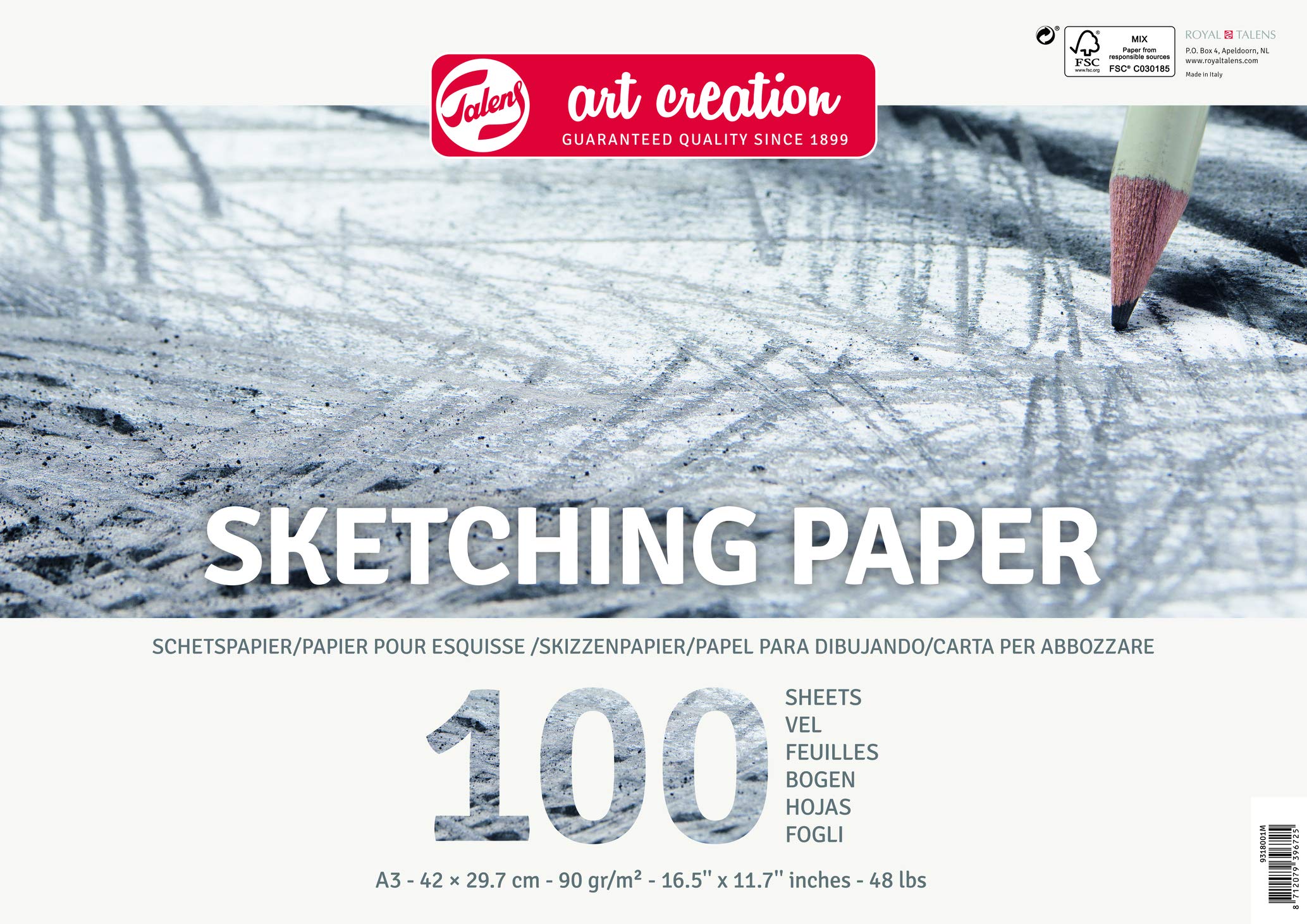 Talens Art Creation Paper - Sketching Pad - 100 Sheets - A3 (42x29.7cm) - 90g/m² - Micro-Pressed Paper - Ring Bound - Ideal for Drawing