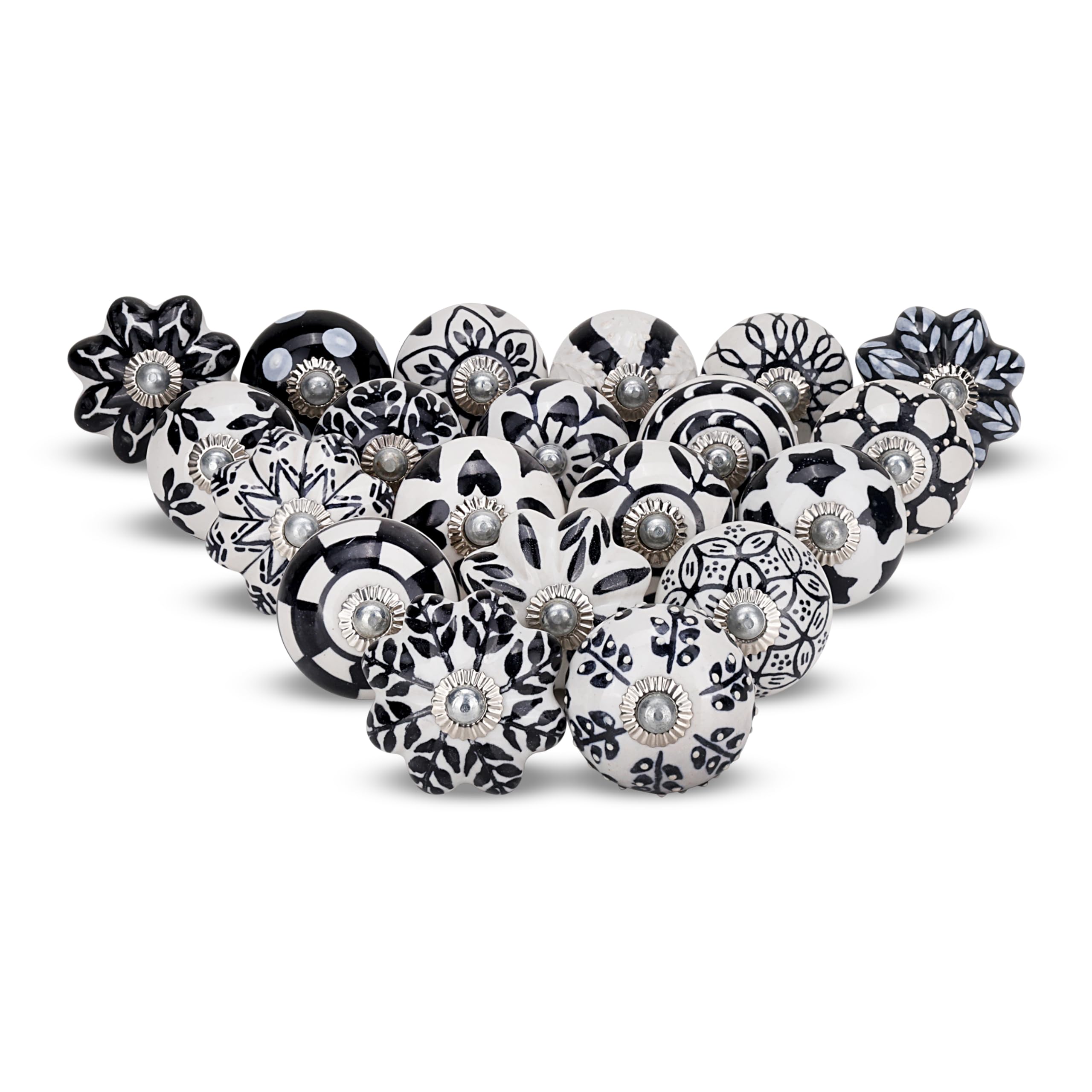 FURNISHFUL FINESSE Cabinet Multicolor Assorted Ceramic Drawer Pull Handle Kitchen Cupboard Wardrobe Black Knob Boho Room Decorative Dresser Drawers Knobs-Pack of 20