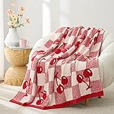 Snuggle Sac Red Cherry Throw Blanket for Couch, Microfiber Fluffy Warm Cozy Fuzzy Reversible Checkered Blankets for Sofa, Chair, Bed, 50x60 inches