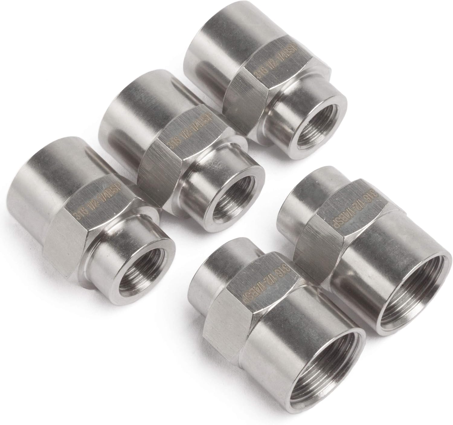 LTWFITTING Stainless Steel 316 BSP Pipe Fitting 1/2-Inch x 1/4-Inch Female BSPP Reducing Coupling Boat Air Fuel(Pack of 5)