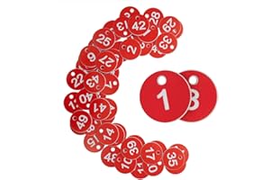 StayMax Plastic ID Number Tags Engraved Tags Key Tags Without Key Rings (1-50, Red)