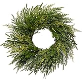 Somikis 24 Inch Christmas Wreaths for Front Door, Real Touch Norfolk Pine & Cedar Wreath for Winter Indoor & Outdoor Porch Windows Wall, Realistic Artificial Wreath Home Decor