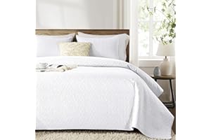 inron Quilt Set Queen Size, White Queen Size Quilted Bedspread, Floral Pattern Microfiber Breathable Coverlet, Lightweight Thin Bedding Set for All Season (1 Quilt, 2 Pillow Shams)