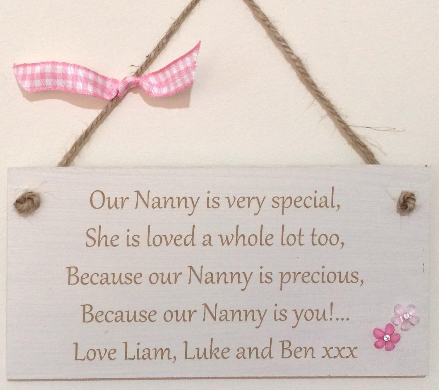 Special NANNY Personalised PLEASE EMAIL NAMES Gift Shabby Chic Hand finished Wooden Hanging ...