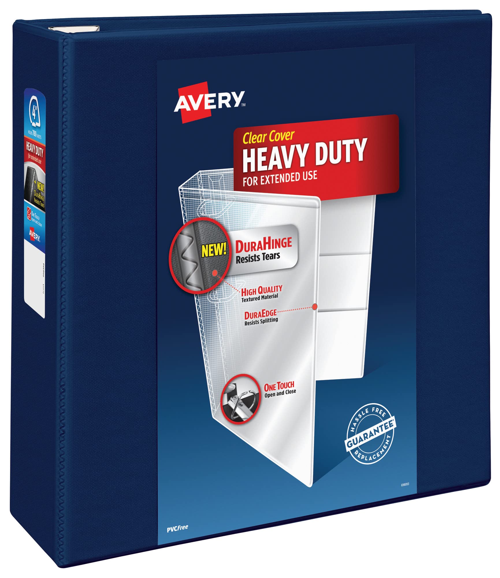 Avery Heavy-Duty View 3 Ring Binder, 4" One Touch EZD Rings, 4.5" Spine, 1 Navy Blue Binder (79804)