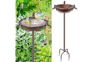 YALINKA 58In Garden Metal Bird Bath Bowl Outdoor, Freestanding Birdbaths Feeder with 3 Bird Statues, Vintage Bird Baths for Outdoors Cast Iron Birdbath Standing Bird Feeder Bath (Retro Copper)