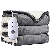 Electric Blanket Full Size 72"x84",Ultra-Soft Flannel Sherpa with 5 Heat Settings & a 10-Hour Adjustable Timer, Grey