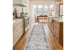 RUUGME Washable Kitchen Runner Rug - 2x10 Hallway Rug Distressed Mats Non-Slip Soft Room Floor Carpet for Dining Room (Grey/Blue, 2 x 10)