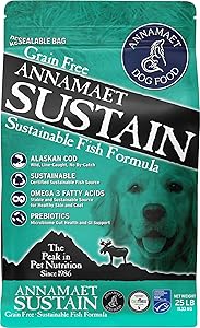 Annamaet Grain-Free Sustain Formula Dry Dog Food, (Line-Caught Cod & Free-Range Turkey), 25-lb Bag