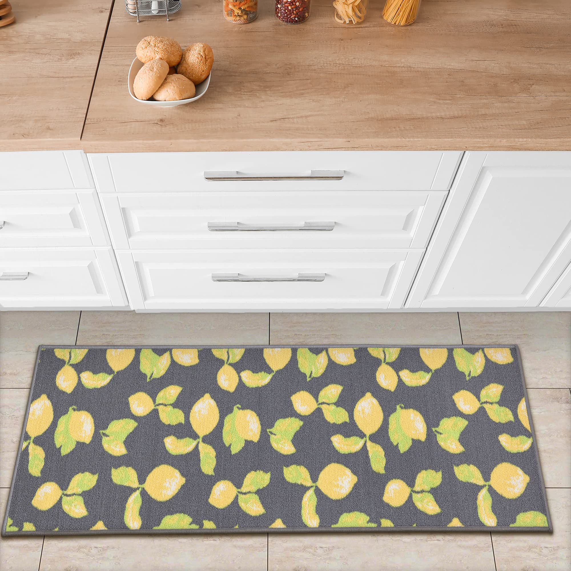 Ottomanson Lemon Collection Non-slip Kitchen Lemon Design Runner Rug , 50 cm x 150 cm, Gray โ image 1