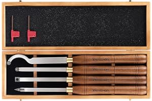 IMOTECHOM 4-Pieces Carbide Tipped Woodturning Tools Lathe Chisel Set with Stainless Steel Blade, Wooden Box